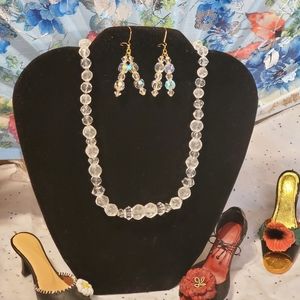 Clear Crystal Quartz Frosted Crystal Swarovski Necklace Earrings Set